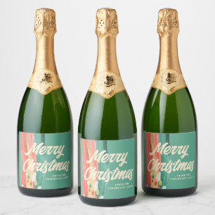 Abstract Modern Merry Christmas Personalized Name Sparkling Wine Label