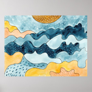 Abstract modern minimalist landscape with golden S Poster