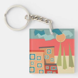 Abstract modern minimalistic art landscape geometr keychain