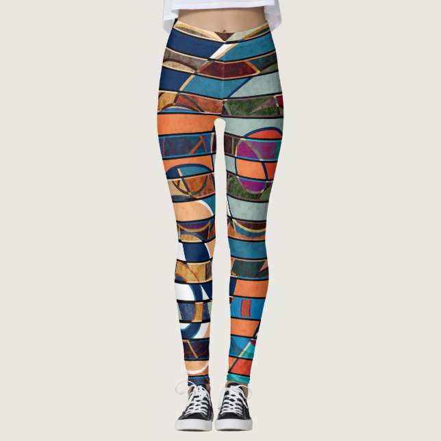 Abstract modern minimalistic art landscape geometr leggings (Front)