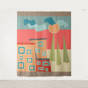 Abstract modern minimalistic art landscape geometr tapestry