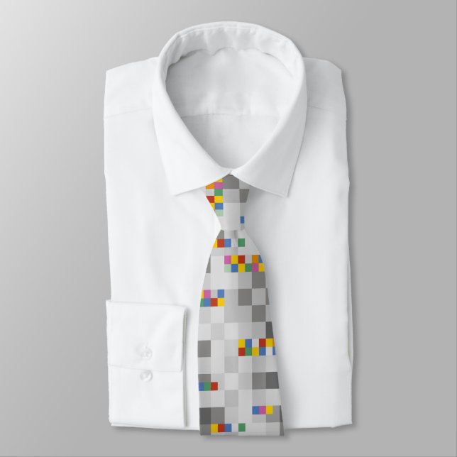 Abstract Modern Mono & Colour Cubes Mens Tie (Tied)