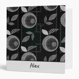 Abstract modern monochrome apple leaves black grey binder