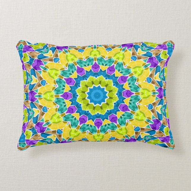 Abstract modern mosaic kaleidoscopic tile pattern accent pillow (Front)