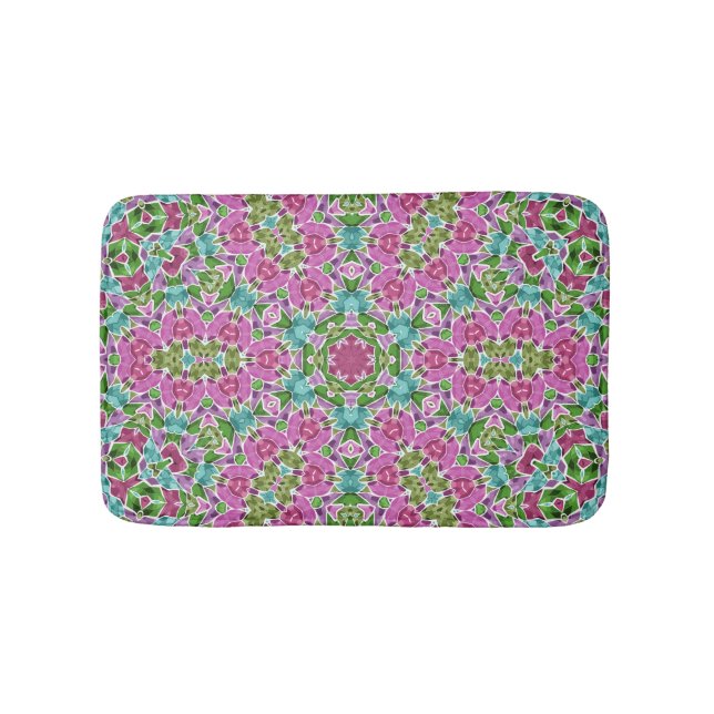 Abstract modern mosaic kaleidoscopic tile pattern bath mat (Front)