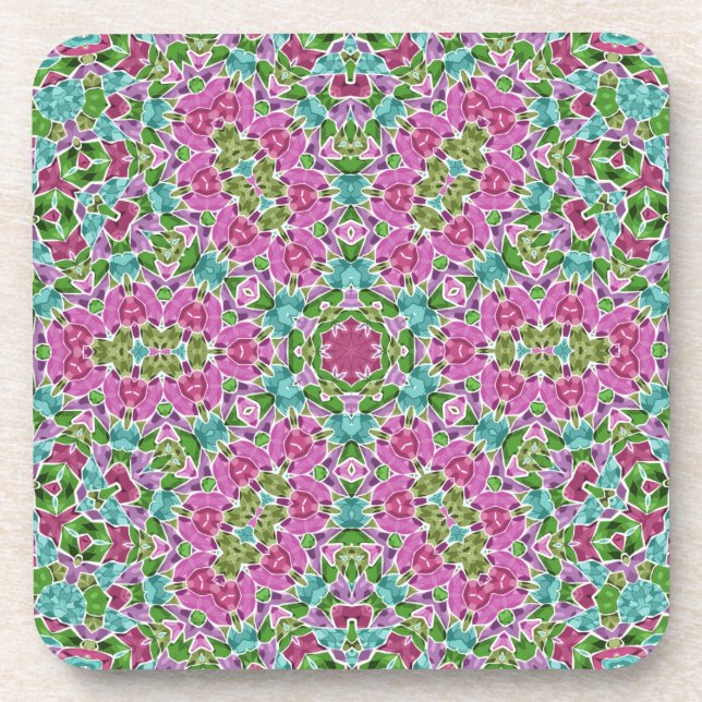 Abstract modern mosaic kaleidoscopic tile pattern coaster (Front)