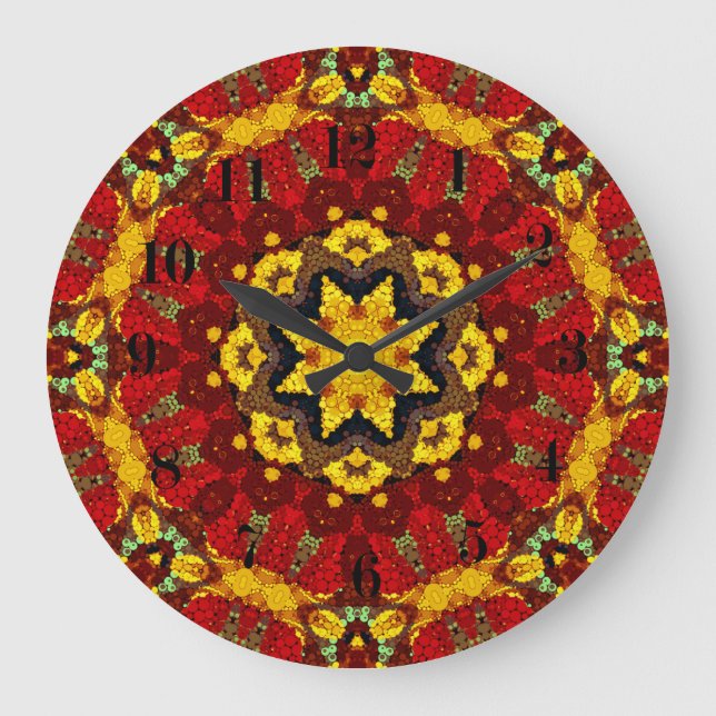 Abstract modern mosaic kaleidoscopic tile pattern large clock (Front)