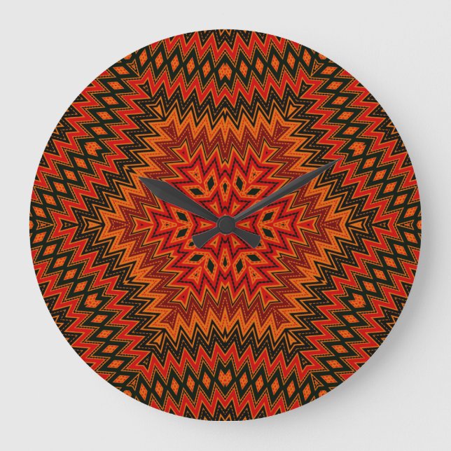 Abstract modern mosaic kaleidoscopic tile pattern large clock (Front)