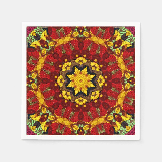 Abstract modern mosaic kaleidoscopic tile pattern napkin (Front)