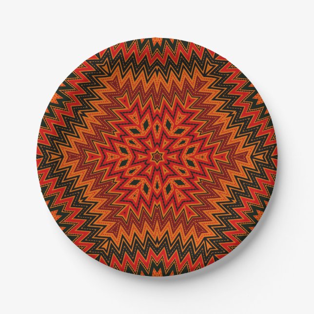 Abstract modern mosaic kaleidoscopic tile pattern paper plate (Front)