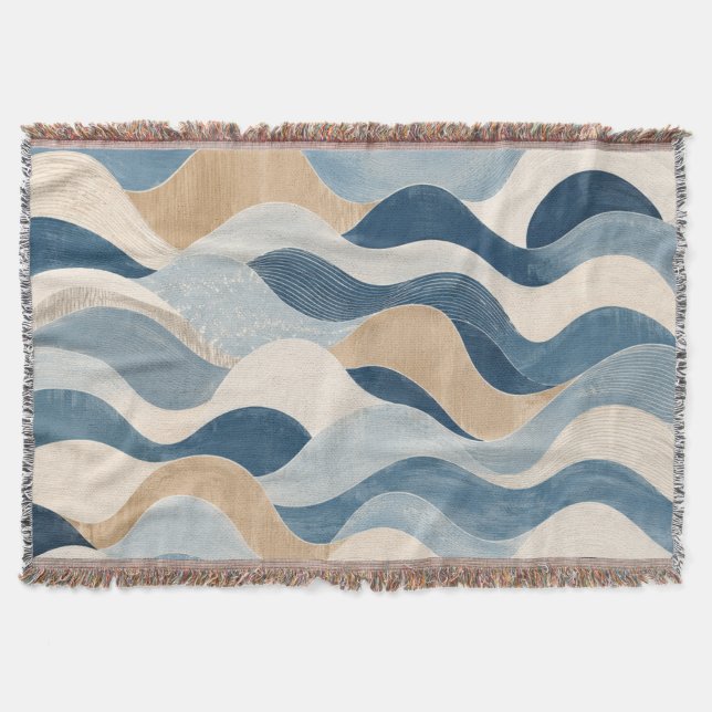 Abstract Modern Ocean Wave Pattern Coastal Blue Be Throw Blanket (Front)