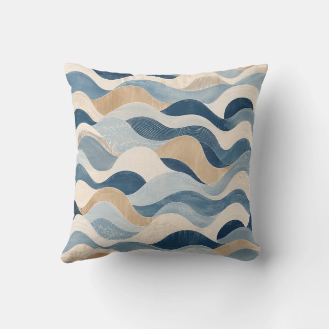 Abstract Modern Ocean Wave Pattern Coastal Blue Be Throw Pillow (Back)