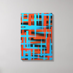 Abstract Modern Orange Blue Black Brush strokes Canvas Print