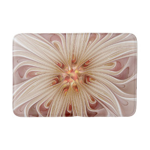 Abstract Modern Peach Pastel Flower Fractal Art Bath Mat
