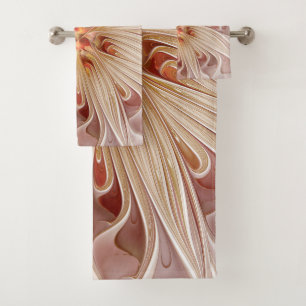 Abstract Modern Peach Pastel Flower Fractal Art Bath Towel Set