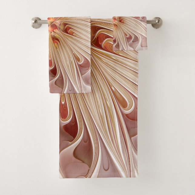 Abstract Modern Peach Pastel Flower Fractal Art Bath Towel Set (Insitu)