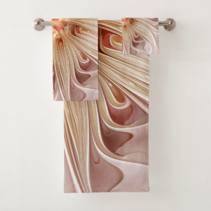 Abstract Modern Peach Pastel Flower Fractal Art Bath Towel Set