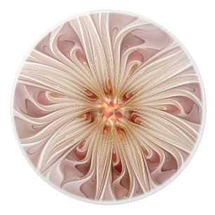 Abstract Modern Peach Pastel Flower Fractal Art Ceramic Knob