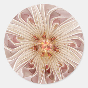 Abstract Modern Peach Pastel Flower Fractal Art Classic Round Sticker
