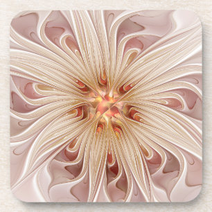 Abstract Modern Peach Pastel Flower Fractal Art Coaster