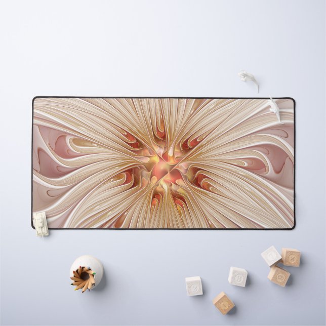 Abstract Modern Peach Pastel Flower Fractal Art Desk Mat (Kids Table)