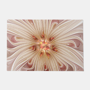 Abstract Modern Peach Pastel Flower Fractal Art Doormat