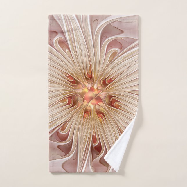 Abstract Modern Peach Pastel Flower Fractal Art Hand Towel (Hand Towel)