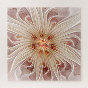 Abstract Modern Peach Pastel Flower Fractal Art Jigsaw Puzzle
