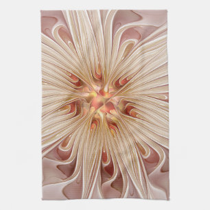 Abstract Modern Peach Pastel Flower Fractal Art Kitchen Towel