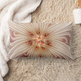 Abstract Modern Peach Pastel Flower Fractal Art Lumbar Pillow