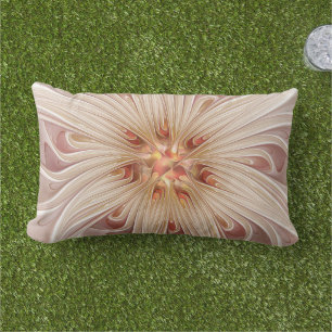 Abstract Modern Peach Pastel Flower Fractal Art Lumbar Pillow