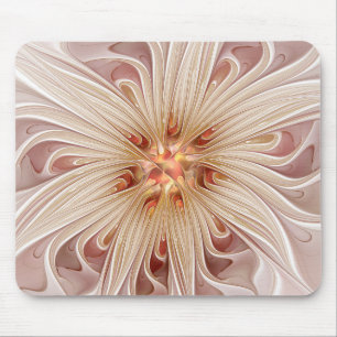 Abstract Modern Peach Pastel Flower Fractal Art Mouse Pad