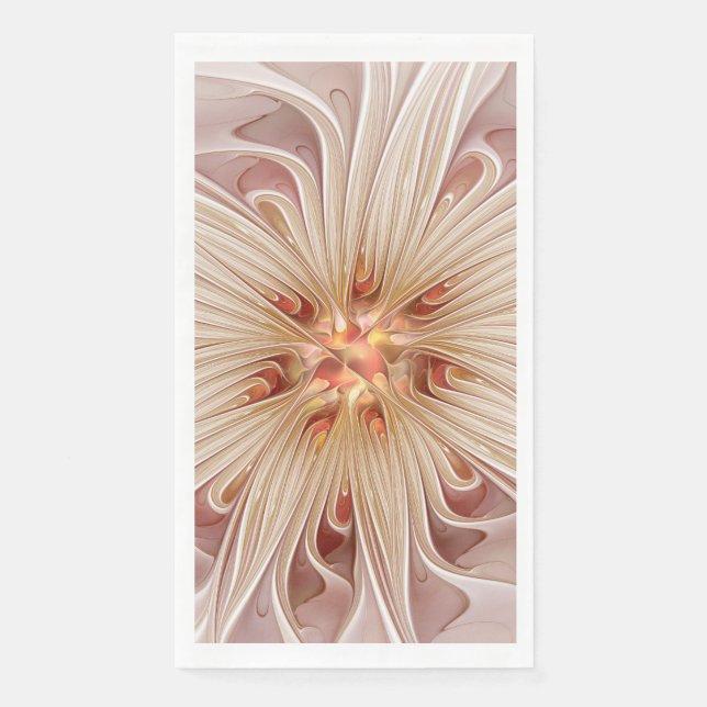 Abstract Modern Peach Pastel Flower Fractal Art Napkin (Front)
