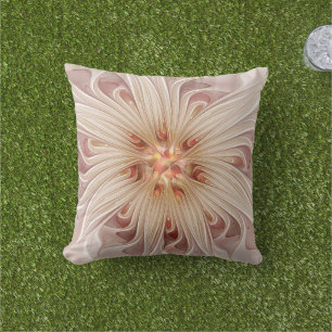 Abstract Modern Peach Pastel Flower Fractal Art Outdoor Pillow
