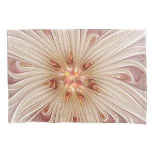 Abstract Modern Peach Pastel Flower Fractal Art Pillowcase
