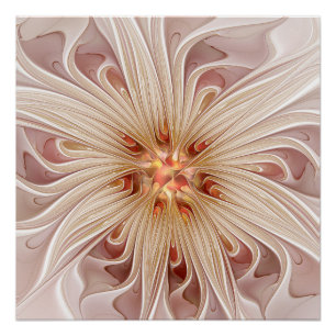 Abstract Modern Peach Pastel Flower Fractal Art Poster
