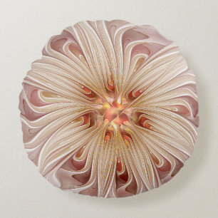 Abstract Modern Peach Pastel Flower Fractal Art Round Pillow