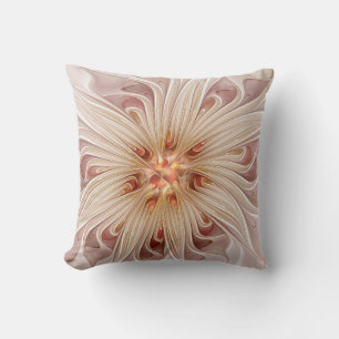 Abstract Modern Peach Pastel Flower Fractal Art Throw Pillow