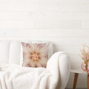 Abstract Modern Peach Pastel Flower Fractal Art Throw Pillow