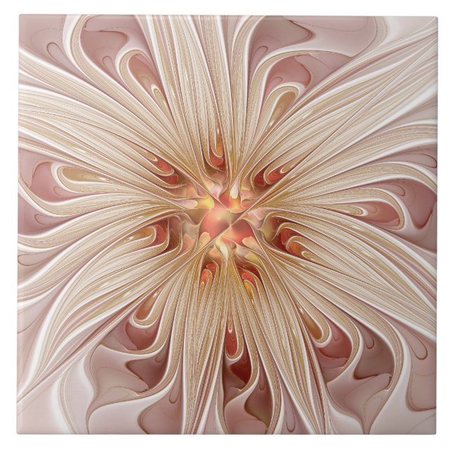 Abstract Modern Peach Pastel Flower Fractal Art Tile (Front)