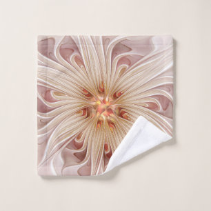 Abstract Modern Peach Pastel Flower Fractal Art Wash Cloth