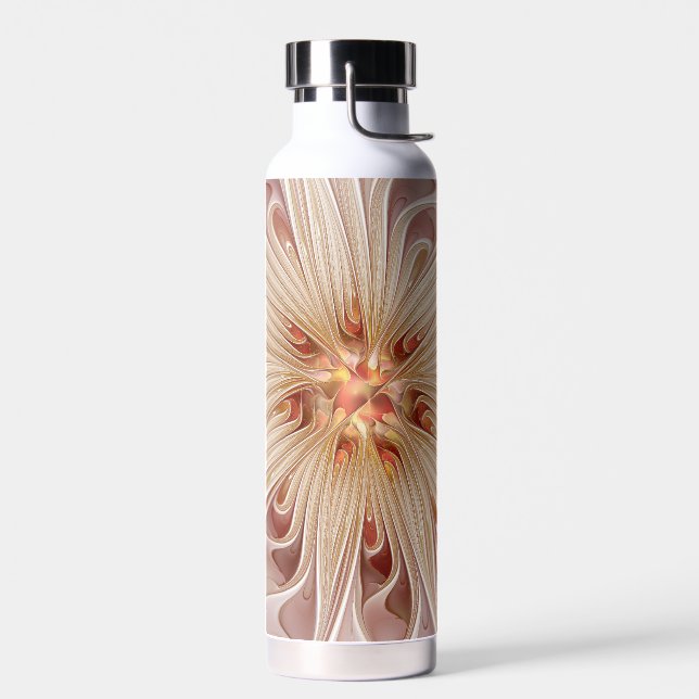 Abstract Modern Peach Pastel Flower Fractal Art Water Bottle (Left)