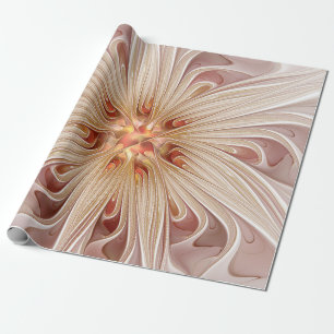 Abstract Modern Peach Pastel Flower Fractal Art Wrapping Paper