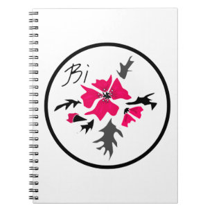 Abstract modern pink flower grey leaves print whit notebook
