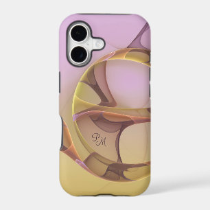 Abstract Modern Pink Golden Fractal Art Monogram