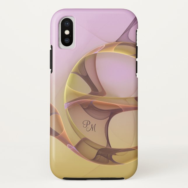 Abstract Modern Pink Golden Fractal Art Monogram Case-Mate iPhone Case (Back)