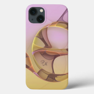 Abstract Modern Pink Golden Fractal Art Monogram iPhone 13 Case
