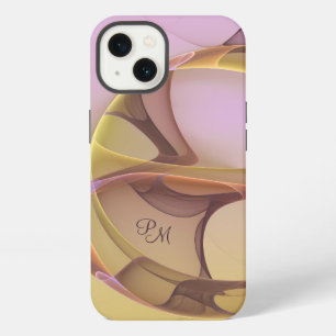 Abstract Modern Pink Golden Fractal Art Monogram iPhone 13 Case