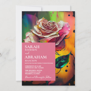 Abstract Modern Pink Roses Wedding Invitation
