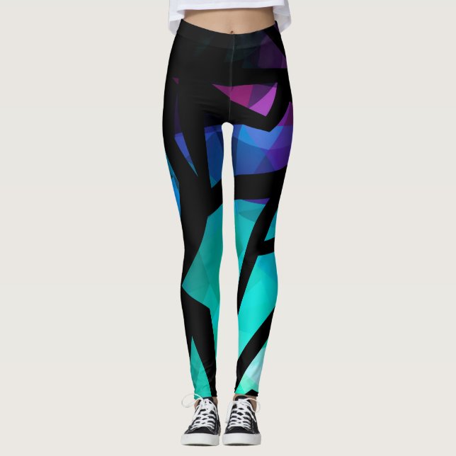 Abstract modern polygonal graffiti geometrical dar leggings (Front)